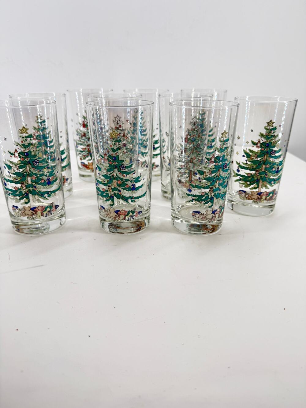 Nikko Happy Holidays Christmas Tree Tumblers Set of 10 Glasses Holiday Drinkware